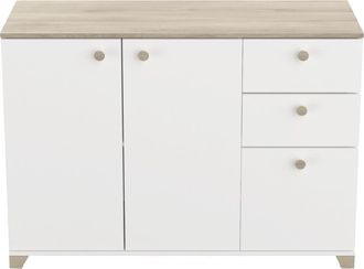 Calicosy Aparador Izzy Sal&oacute;n Comedor Blanco Mate Y Roble Kronberg 82x120x42 Cm - Dise&ntilde;o Moderno Y Elegante