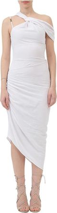 Versace Jeans Couture Witte Midi Jurk met Gouden Metalen Details - Dames - Casual kleedjes - Wit - XS - Linnen - Kleedjes