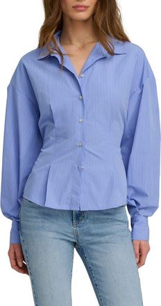 Favorite Daughter The Back Story Pleated Tie Back Shirt in Blue/white Stripe at Nordstrom, Size X-Large