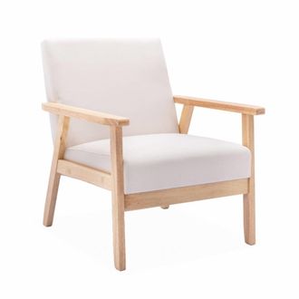 Sweeek Sill&oacute;n estilo escandinavo de madera y tela, crema