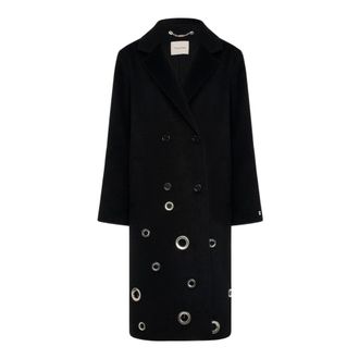 Manila Grace Cappotto Lungo Doppiopetto con Applicazioni Circolari - - Coats - Donna - Nero - M