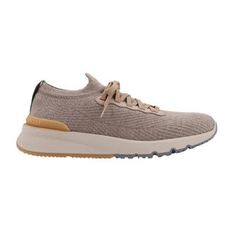 Brunello Cucinelli Brunello Cucinelli, Sneakers, male, Gray, Size: 12 US Knitted Sneakers with Rubber Logo Detail