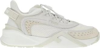 Fendi Sneakers met gestructureerde zool en verstelbare veters - Dames - Sneakers - Wit - 35 EU - Leer - Schoenen