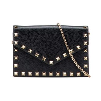 Valentino Pre-owned Cross Body Bags, female, Black, Size: ONE SIZE Pre-owned Studded Envelope Clutch