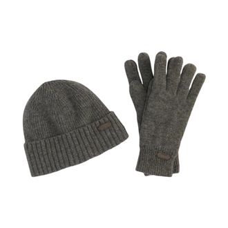 Barbour Carlton Muts en Handschoenen Cadeauset - Heren - Accessoires - Grijs - Maat: ONE Size Wol