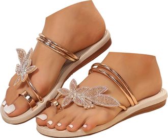 Generic Beach Flat Sandals for women Flip Flops with Arch Support Rhinestone Bohemian Sandals Yoga Mat Comfortable Summer Beach Walking Thong Cushion Flat San