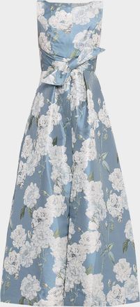 Kay Unger Lilianna Sleeveless Pleated Floral-Print Gown