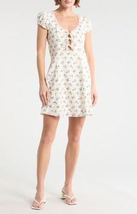 Wayf Linen Blend Minidress in Ivory Ditsy at Nordstrom Rack, Size X-Large