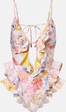 Zimmermann Como floral ruffled swimsuit