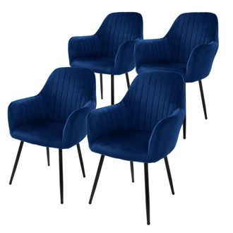 ML Design Ml-design 4x Sillas De Comedor Azules Ergon&oacute;micas, Asiento Tapizado Aspecto De Terciopelo Patas De Metal Con Respaldo Y Reposabrazos Sill&oacute;n Moderno Pa