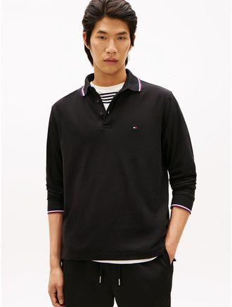 Tommy Hilfiger Mens Long-Sleeve Tommy Wicking Polo - Black - XXXL