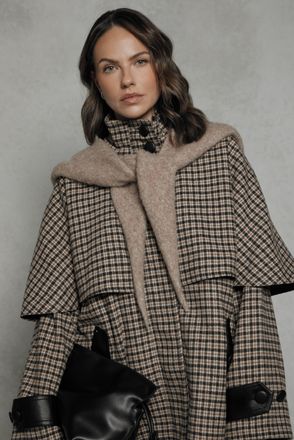 Wallis Womens Brown Check Cape Coat - Size 16 UK