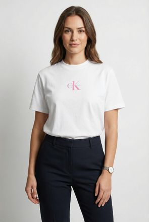 Calvin Klein Jeans Kurzarmshirt CALVIN KLEIN JEANS SS 20s CLASSIC LOGO TEE, Damen, Gr. XXL (46), hellwei&szlig;, Single Jersey, Obermaterial: 100% Baumwolle, regular fit norma