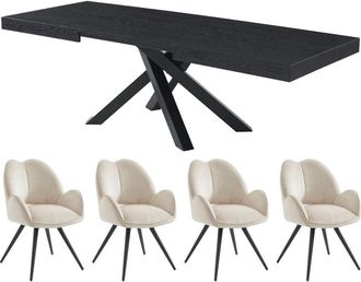 Vente-Unique Conjunto de mesa CATONAV + 4 sillas GULSUN - Negro y beige