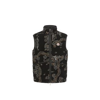 Moncler Moncler Reversible Paisley Print Padded Teddy Vest, Men, Black, Size: 3xl