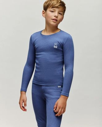 Psycho Bunny Kids Noe Long Sleeve Waffle Tee 404 GRAY BLUE / L/14-16