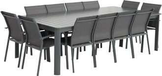 Sweeek Extendable garden table aluminium + 12 seats anthracite - Karo + Buffalo
