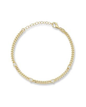 Chloe and Madison Chloe And Madison 14K Over Silver Cz Heart Curb Bracelet