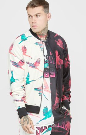Siksilk Chaqueta de bombardero con estampado de ECRU M