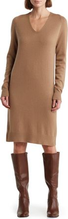 Vince V-Neck Long Sleeve Wool Blend Sweater Dress in Whole Wheat at Nordstrom Rack, Size Small