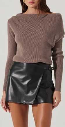 ASTR the Label One-Shoulder Rib Sweater in Taupe at Nordstrom, Size X-Large