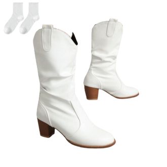 Generic Womens Knee-High Boots, Pull-On Boots in A Leather Look with A Block Heel And Ruched Shaft, Comfortable Tall Boots for Everyday Wear, Leisure, Autumn 