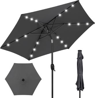 Best Choice Products 7.5ft Outdoor Solar Patio Umbrella for Deck, Pool w/ Tilt, Crank, LED Lights