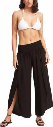 Seafolly Shirred Waist Wrap Pants In Black