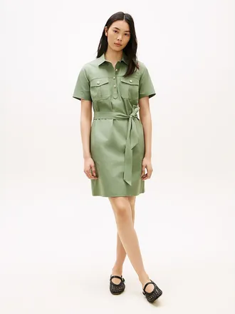 Tommy Hilfiger Womens Short-Sleeve Belted Utility Shirtdress - Green - XXL