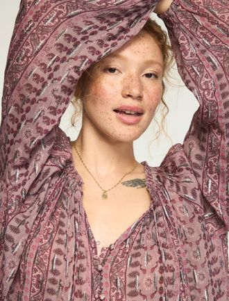 Lucky Brand Womens Shine Print Mix Blouse