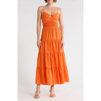 Alice & Olivia Clea Tiered Midi Sundress in Light Mango at Nordstrom, Size 2