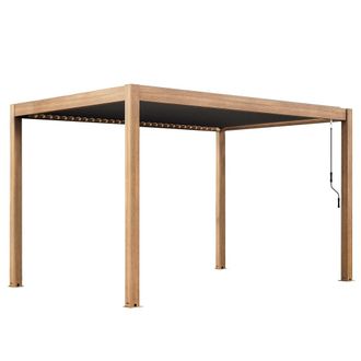 Oviala P&eacute;rgola bioclim&aacute;tica autoportante de 3x4m en aluminio y madera gris