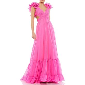 Mac Duggal Sleeveless Ruffle Tiered Cut-Out Chiffon Gown in Hot Pink at Nordstrom, Size 2