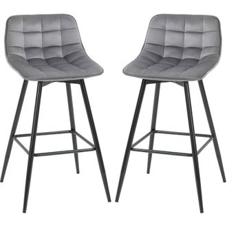 HOMCOM Set 2 Sedie Imbottite Sgabelli da Bar Stile Nordico Velluto Grigio - Homcom