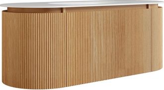 Vente-Unique Mueble de ba&ntilde;o suspendido estriado en madera de fresno con lavabo encastrado de resina blanco mate - Natural claro - An. 120 cm - LILIKO