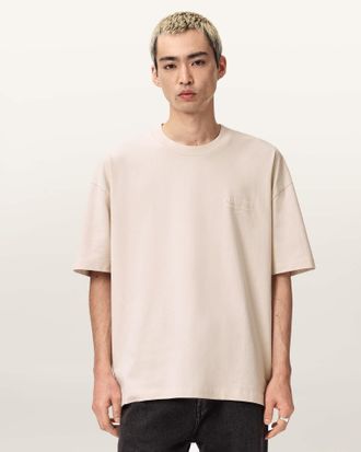 AllSaints Cotton Xander Flocked Logo Oversized T-Shirt, Size: XXL