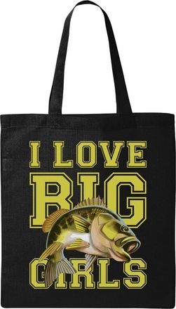 Generic I Love Big Girls Fish Graphic Natural Ecological Cotton Tote Bag Black