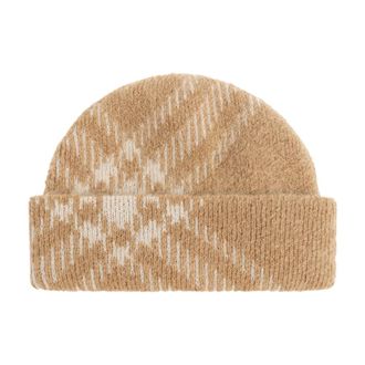 Burberry Accessoires, Heren, Beige, ONE Size, Wol, Check Mohair Wool Blend Beanie