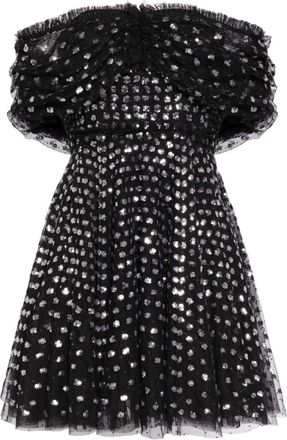 Needle & Thread Grace Gloss off-shoulder minidress - women - Recycled Polyester/Recycled Polyester - 12 - Black