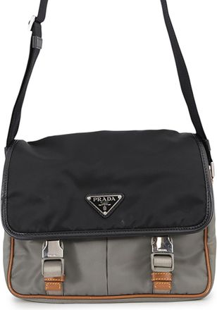 Prada Black Gray Brown Nylon Leather Handbag Shoulder Bag (Pre-Owned)