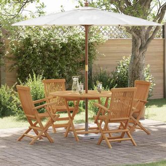 Berkfield Home 5 Piece Garden Dining Set Solid Wood Teak in Brown