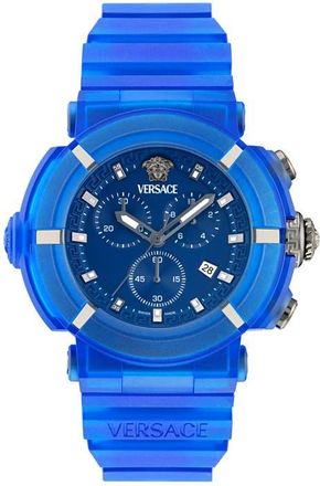 Versace Real Active Chronograph Silicone Strap Watch, 45mm in Blue Ecoceramic at Nordstrom