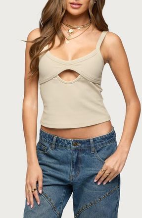 Edikted Karin Cutout Crop Tank in Beige at Nordstrom, Size X-Small