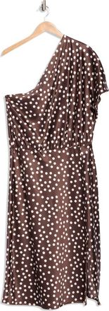 Renee C Polka Dot One-Shoulder Satin Midi Dress in Brown at Nordstrom Rack, Size 2 X