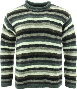 Loud Elephant Chunky Wool Knit Jumper - Stripe Greys (Large)