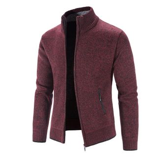 Generic Mens Chunky Knitted Sweater Cardigan Thick Knitted Zipper Pattern Cardigan Sweater Lightweight Knitted Drape Cape Autumn Winter Thick Sweater Outwear