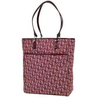 Dior Trotter Bordeaux Canvas Leather Tote Bag (Pre-Owned)