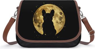 Generic French Bulldog Gold Moon Crossbody Bag Womens Handbag PU Message Bags Shoulder Purse with Adjustable Strap
