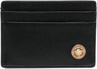 Versace Zwarte Portemonnee met Gegraveerd Logo - Heren - Portefeuilles - Zwart - ONE Size - Leer - Accessoires