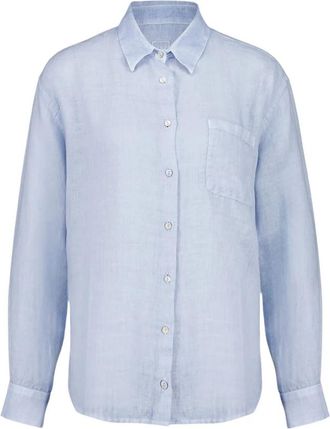 120% Lino Zachte Fade Linnen Overhemd met Lange Mouwen - Dames - Overhemden - Blauw - M - Linnen - Overhemden